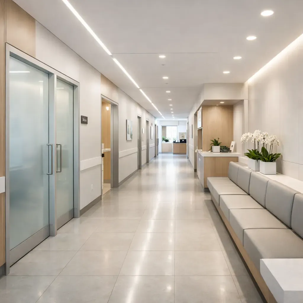 Couloir lumineux d'une clinique moderne