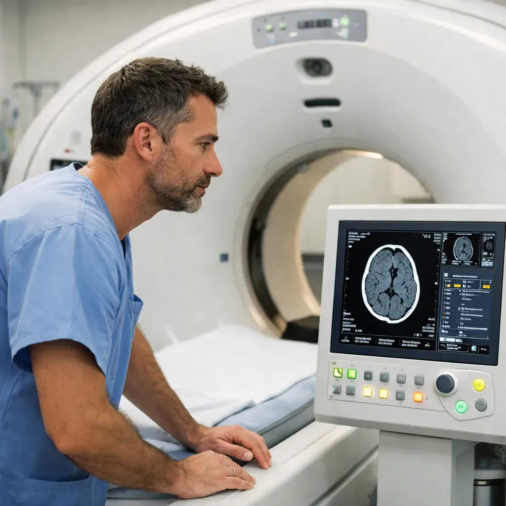 Technicien observant un scanner d'imagerie médicale