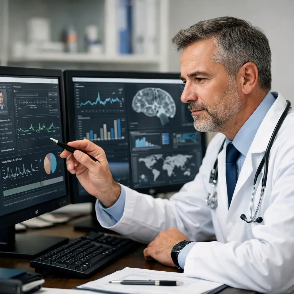 Médecin consultant des données sur écran