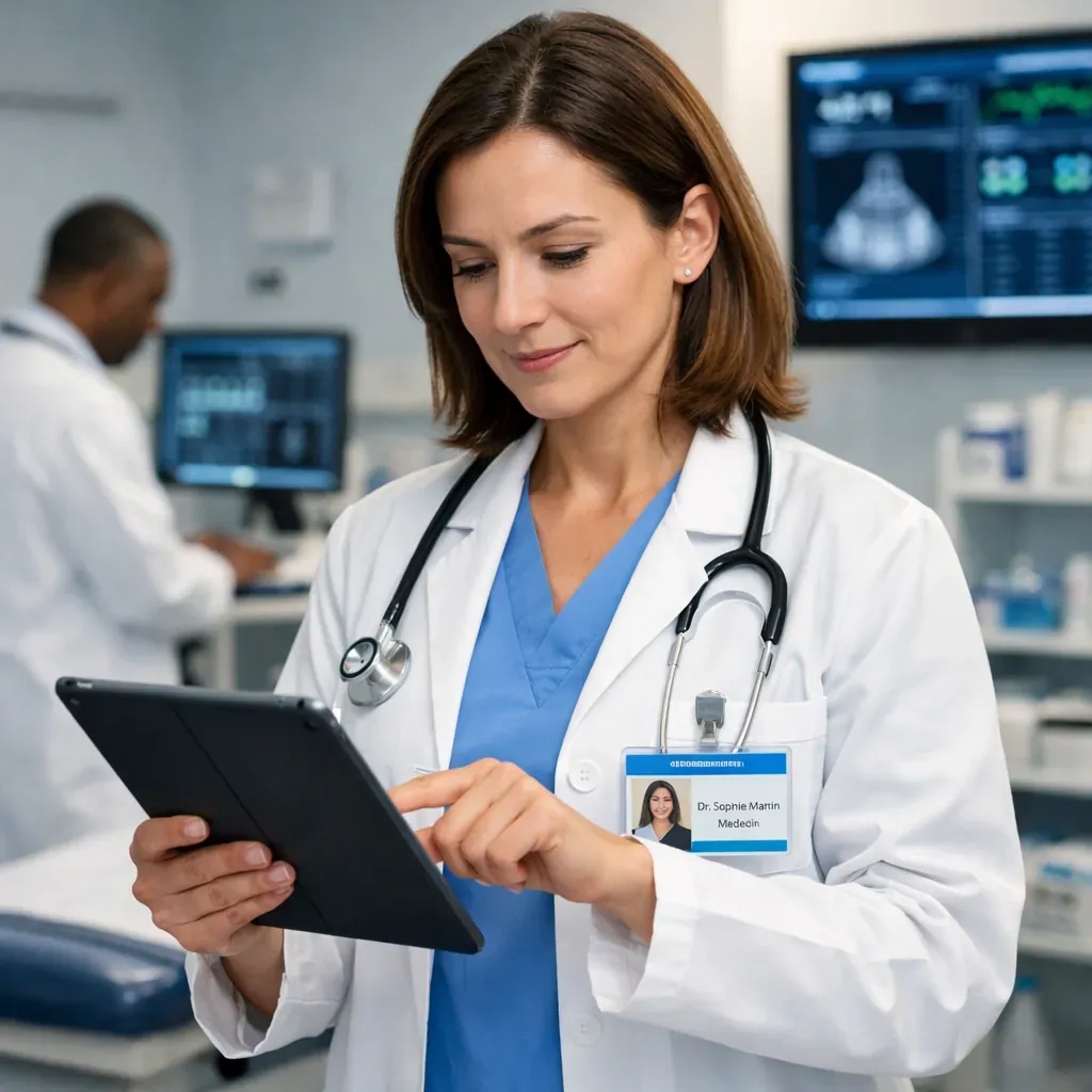 Médecin utilisant une technologie numérique dans un cadre clinique