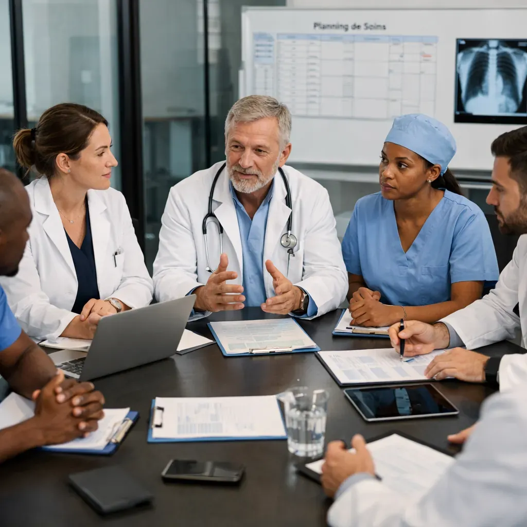 Équipe médicale en réunion de coordination