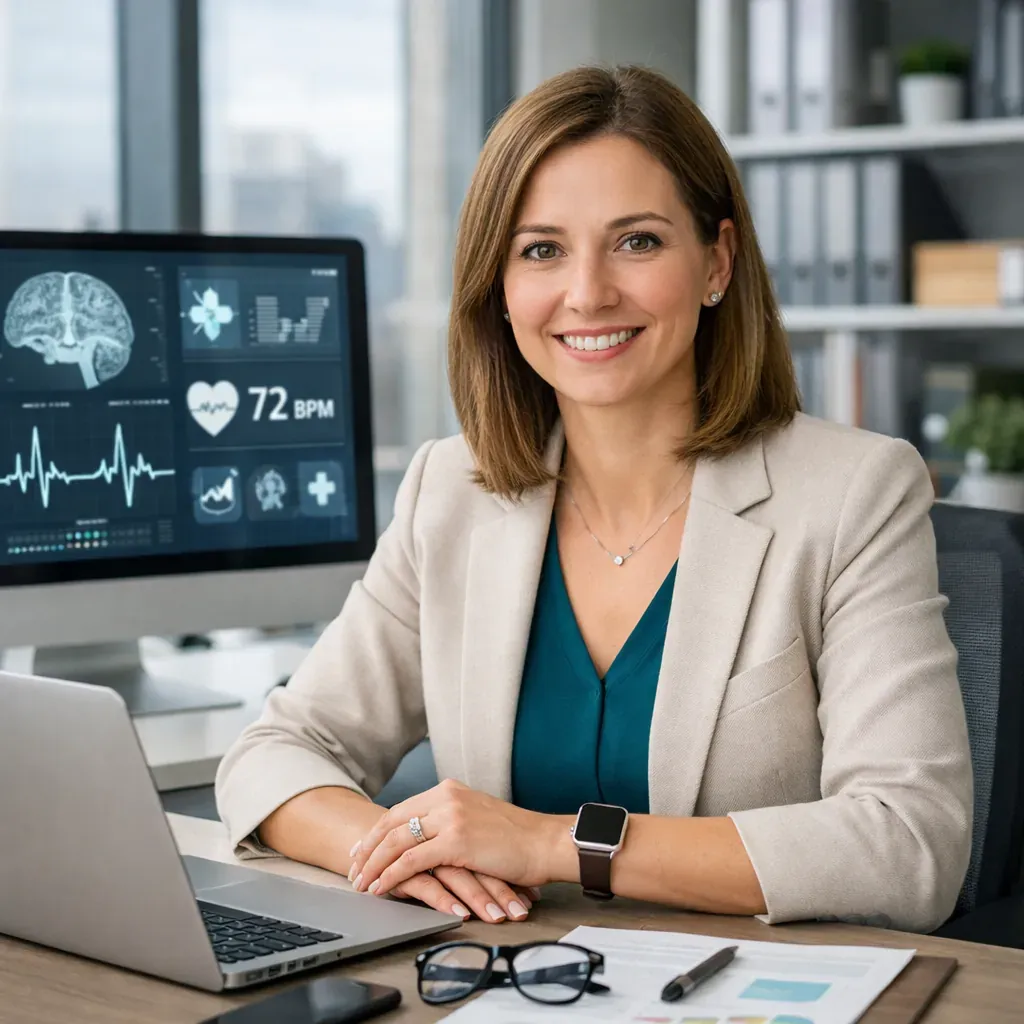 Consultante en santé numérique dans un bureau moderne