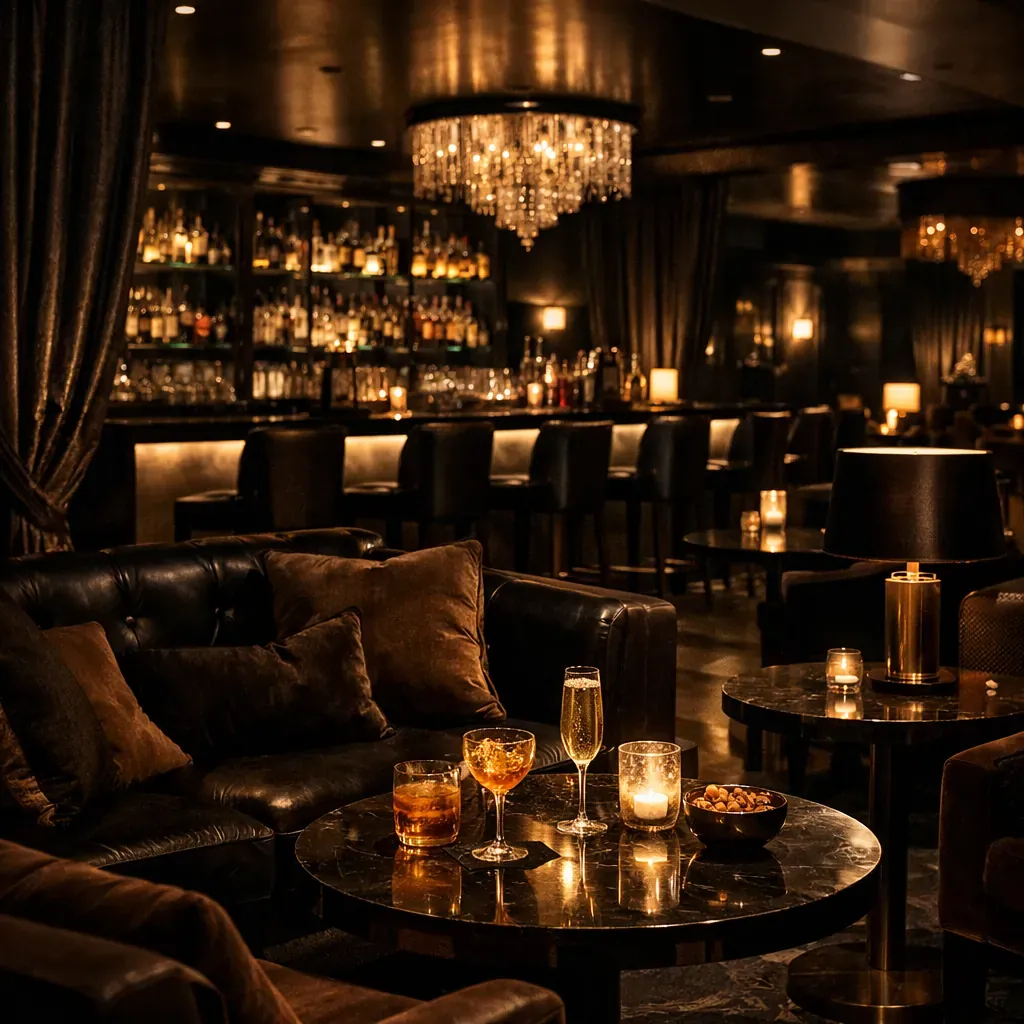 Lounge bar ambiance sombre et luxueuse