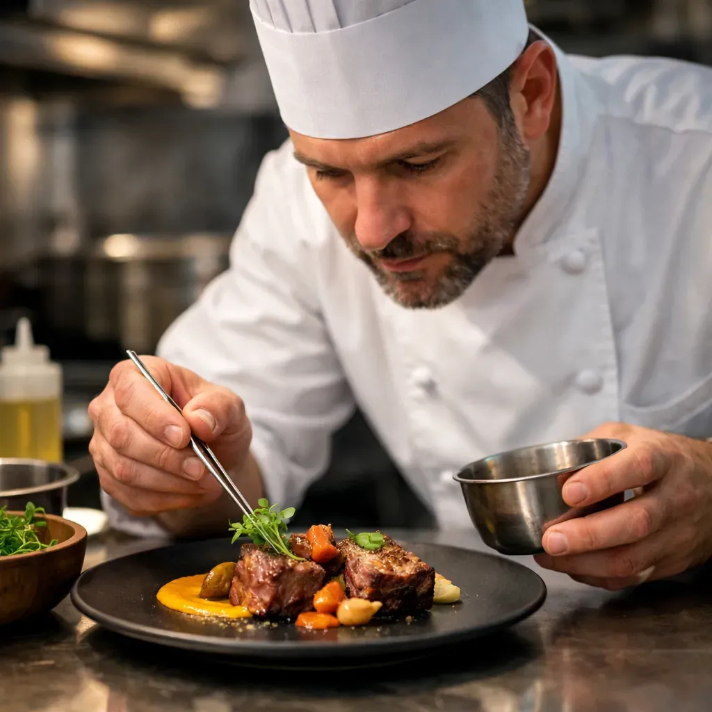 Chef dressant une assiette