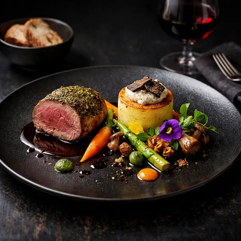 Plat gastronomique sombre