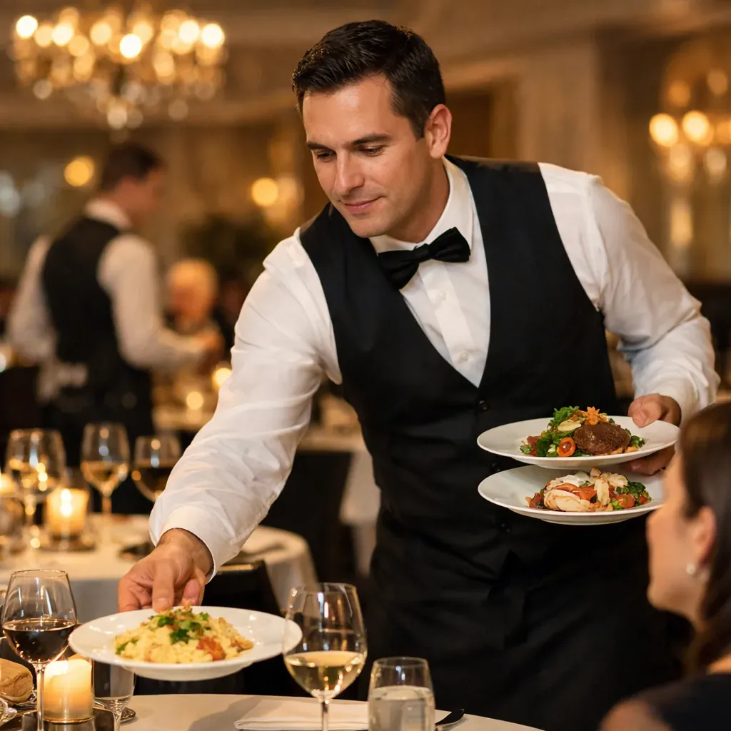 Serveur en action dans un grand restaurant