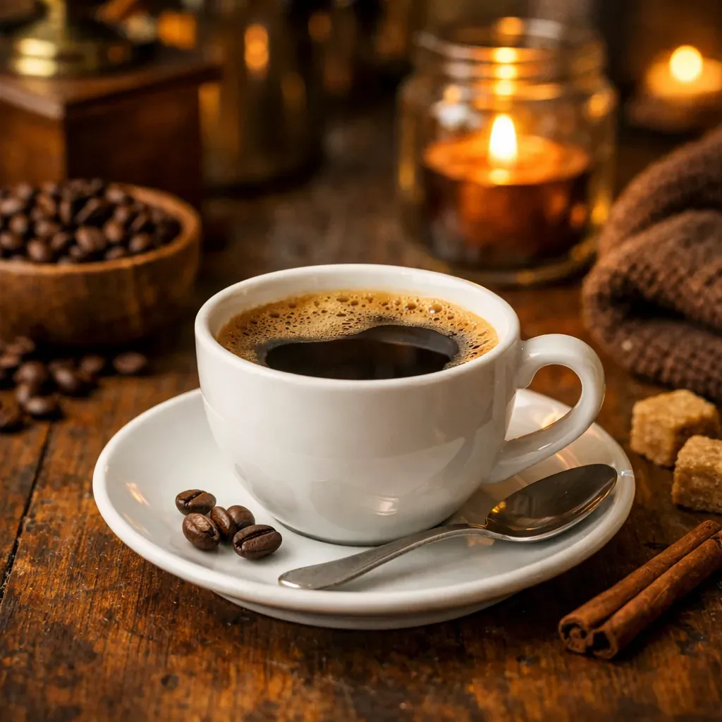 Tasse de café et ambiance chaleureuse