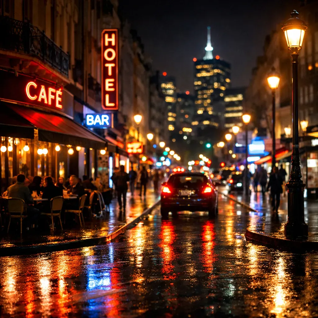 Ambiance nocturne urbaine avec lumières de ville