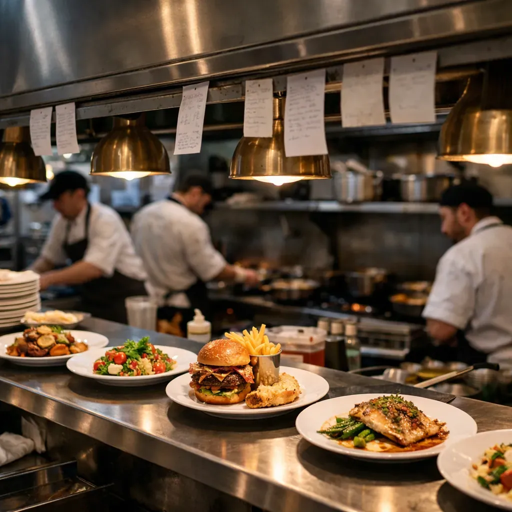 Busy restaurant kitchen pass