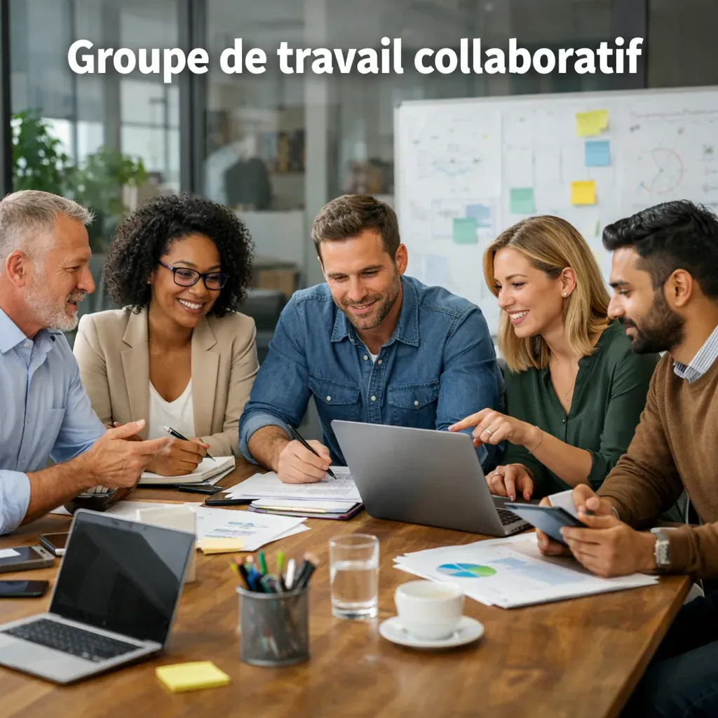 Groupe de professionnels souriants regardant vers l'avenir