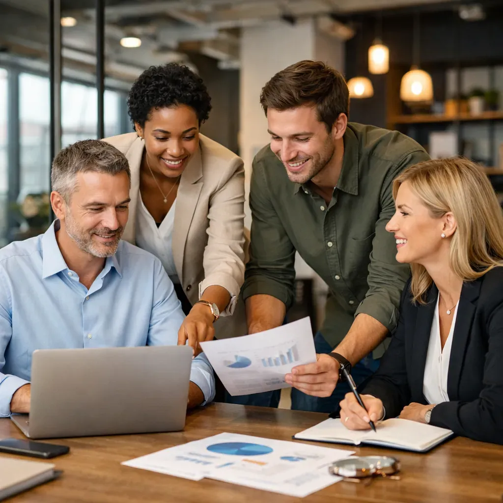 Équipe de professionnels collaborant dans un espace moderne
