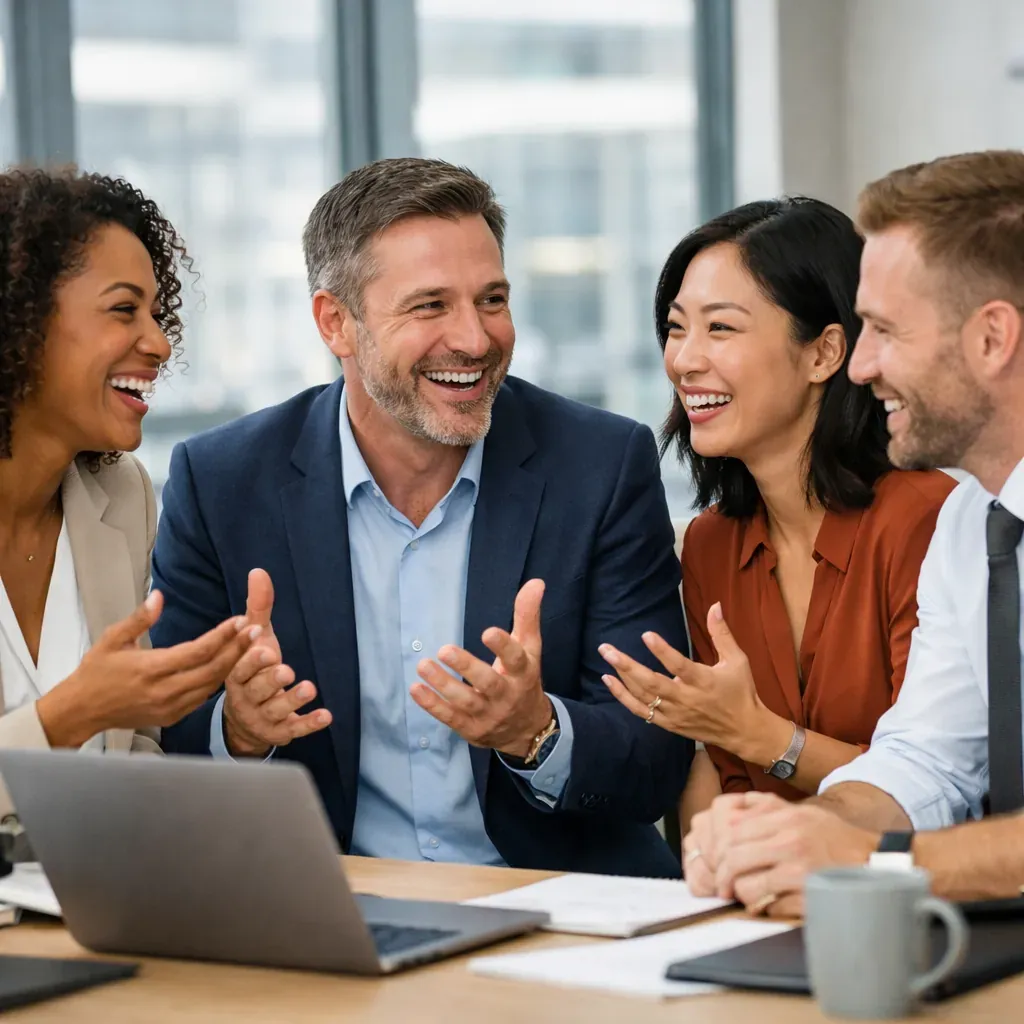 Groupe diversifié de professionnels discutant avec enthousiasme