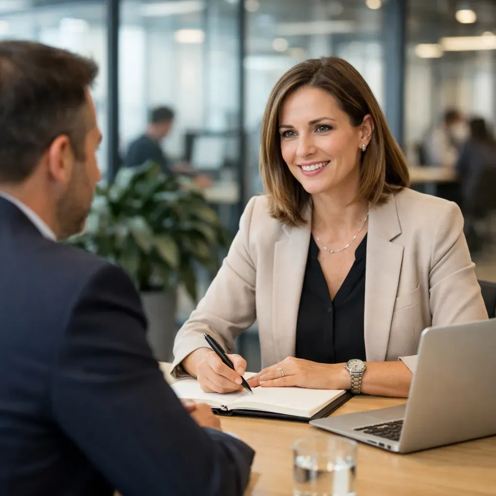 Consultante RH en rendez-vous professionnel dans des bureaux modernes