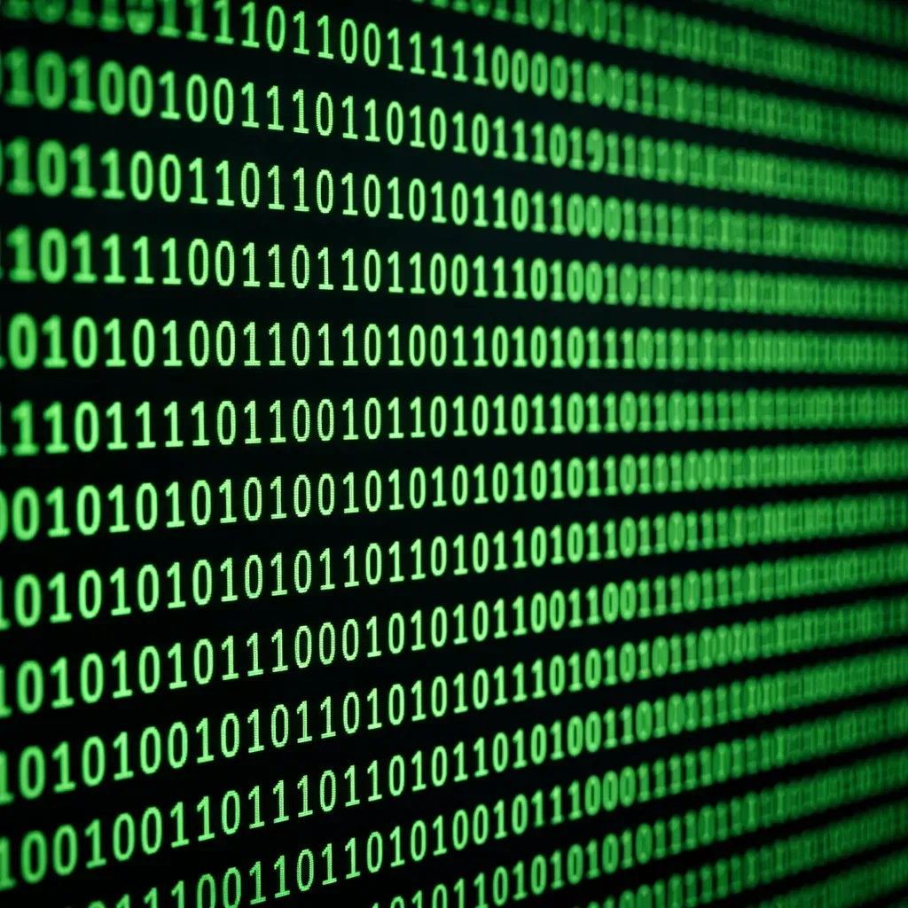 Binary code displaying on screen