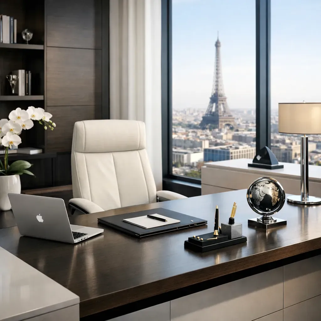 Espace de travail épuré et professionnel symbolisant l'excellence