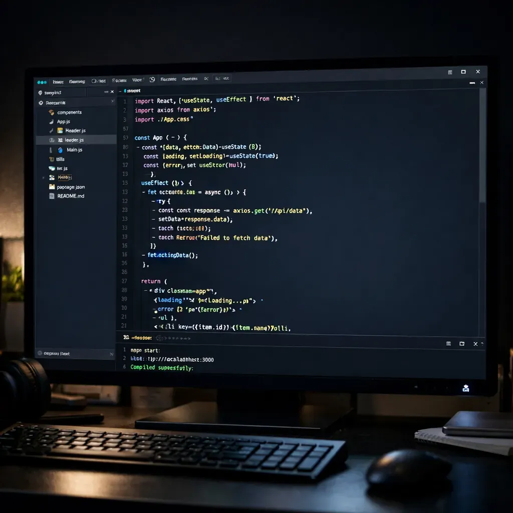 Code interface sur écran sombre