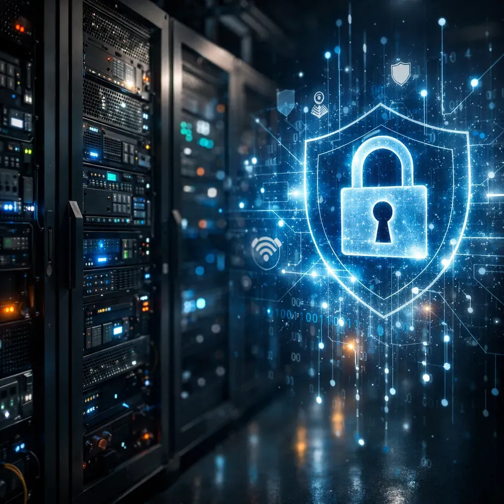 Serveurs informatiques et cybersécurité abstraite
