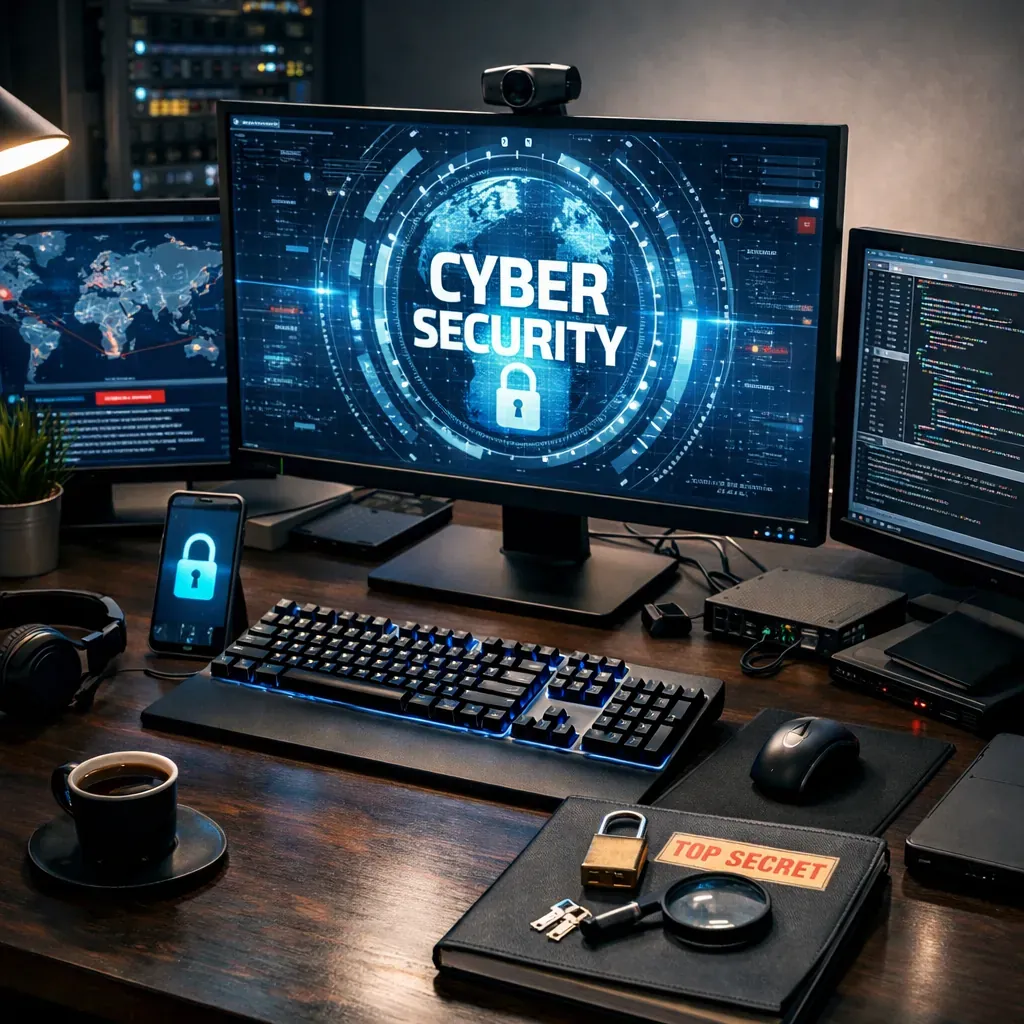 Cybersecurity desk setup