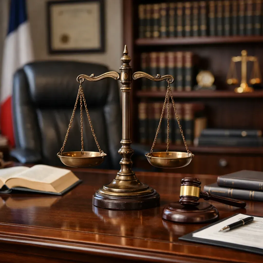 Bureau professionnel d'avocat avec balance