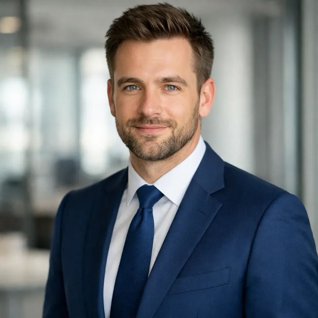 Portrait professionnel en costume bleu