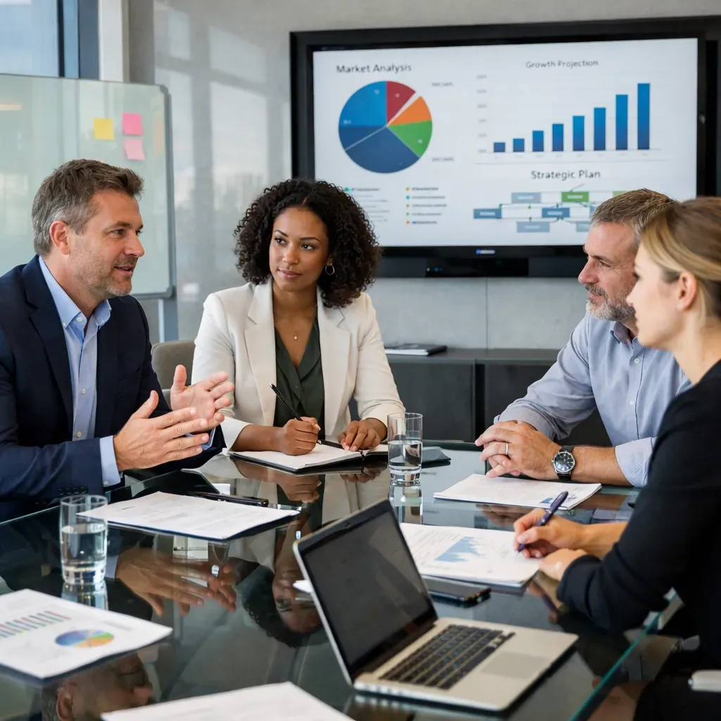 Réunion stratégique professionnelle dans des bureaux modernes