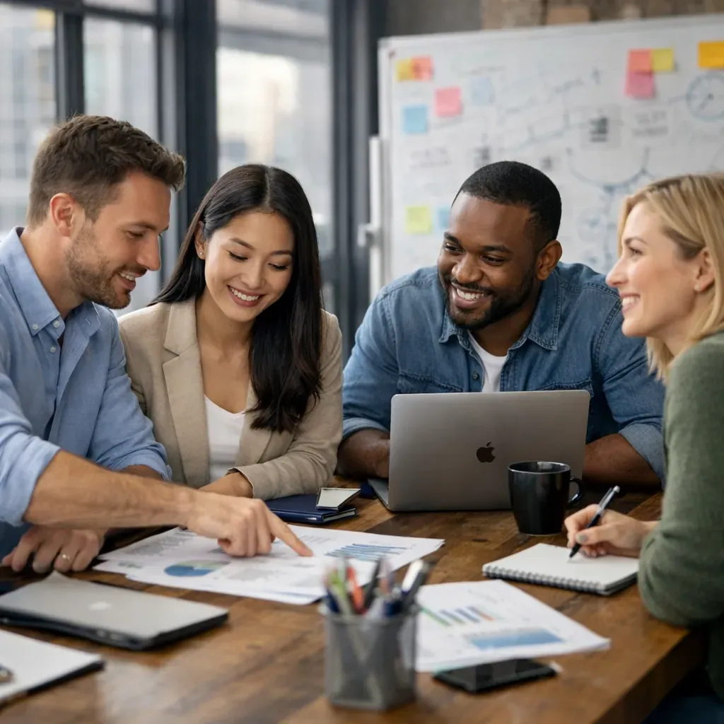 Équipe technique travaillant sur des données en bureau