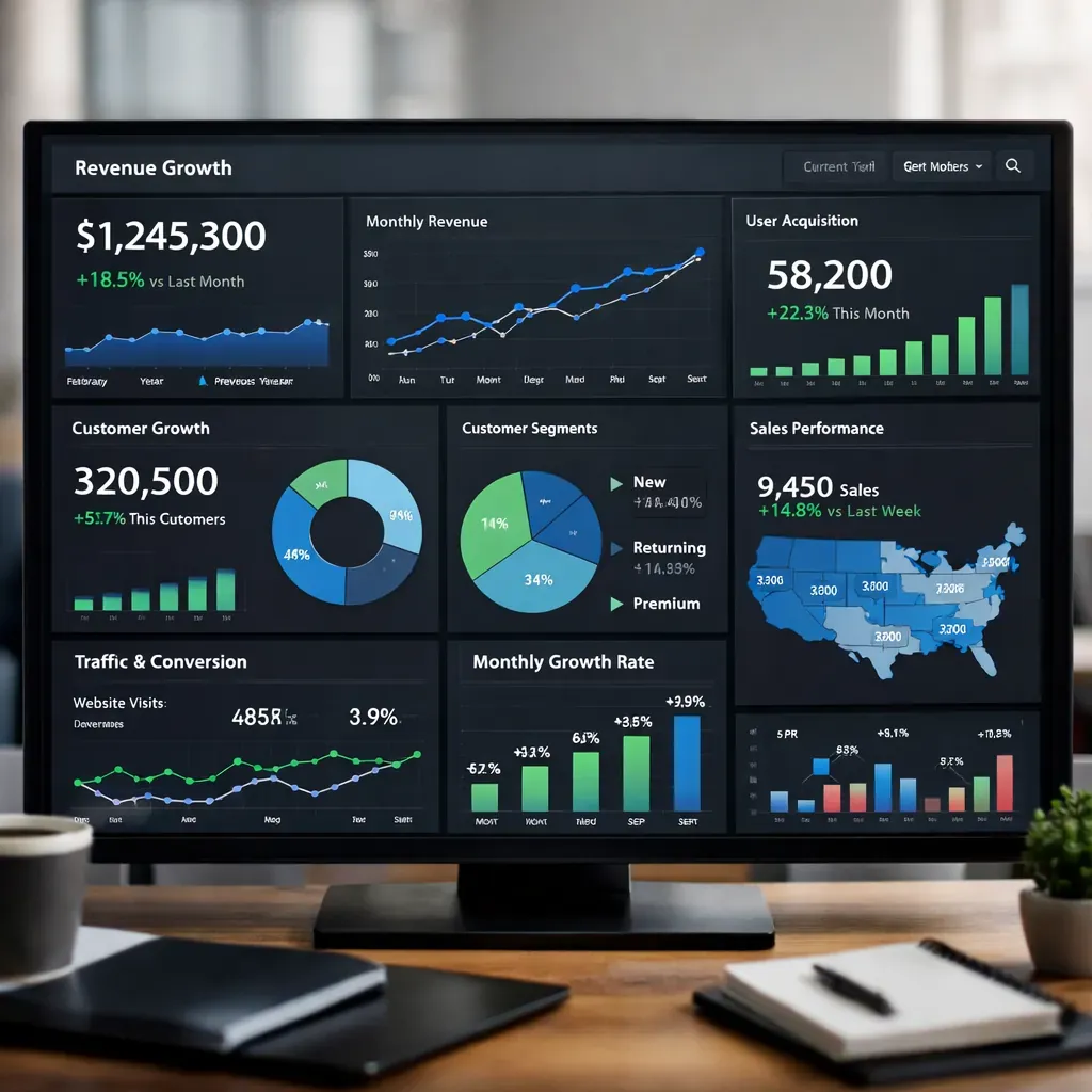 Data visualization dashboard showing growth metrics