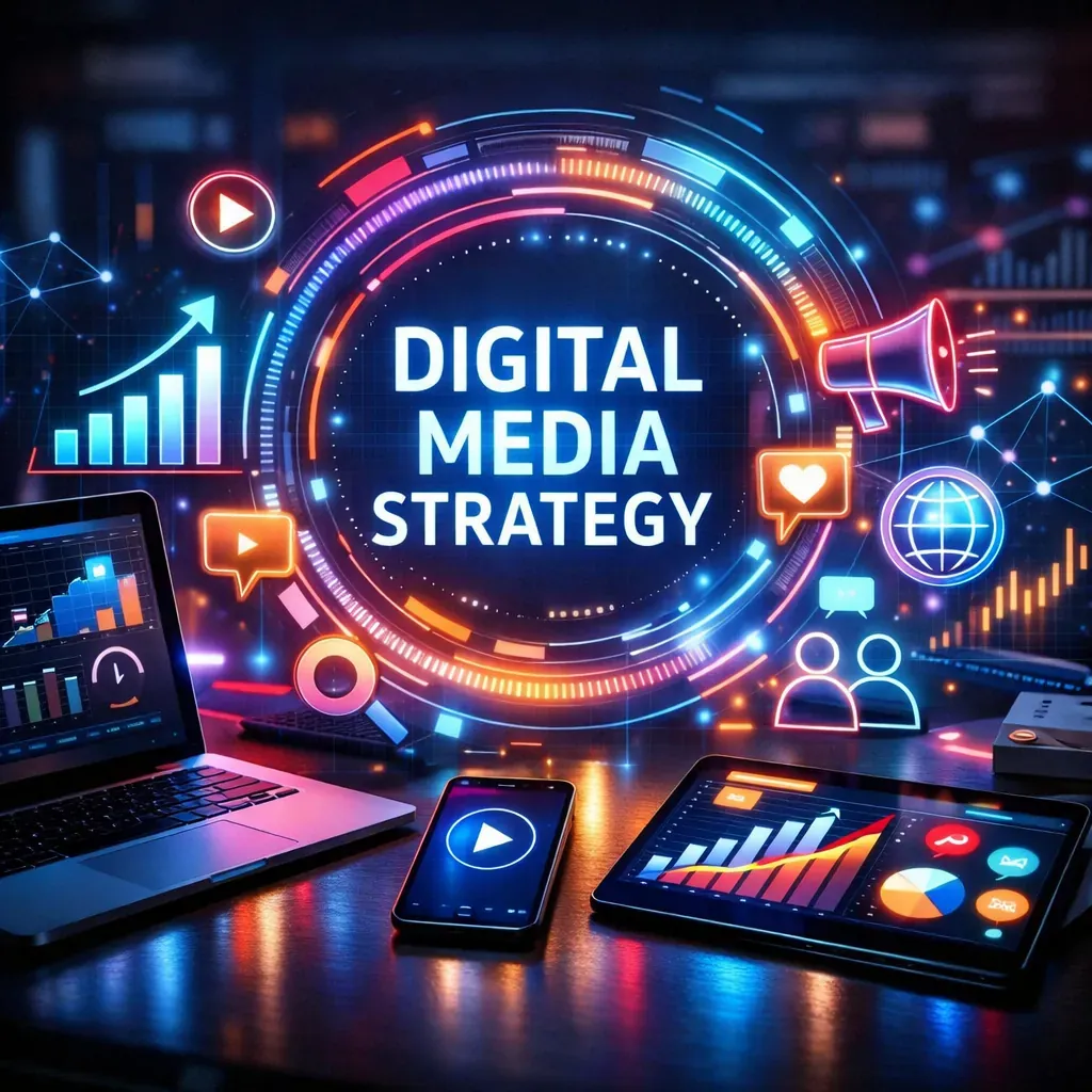 Abstract neon visualization representing digital media strategy