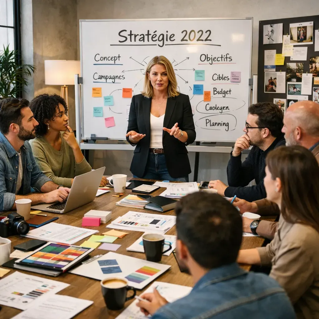 Réunion stratégique en agence créative