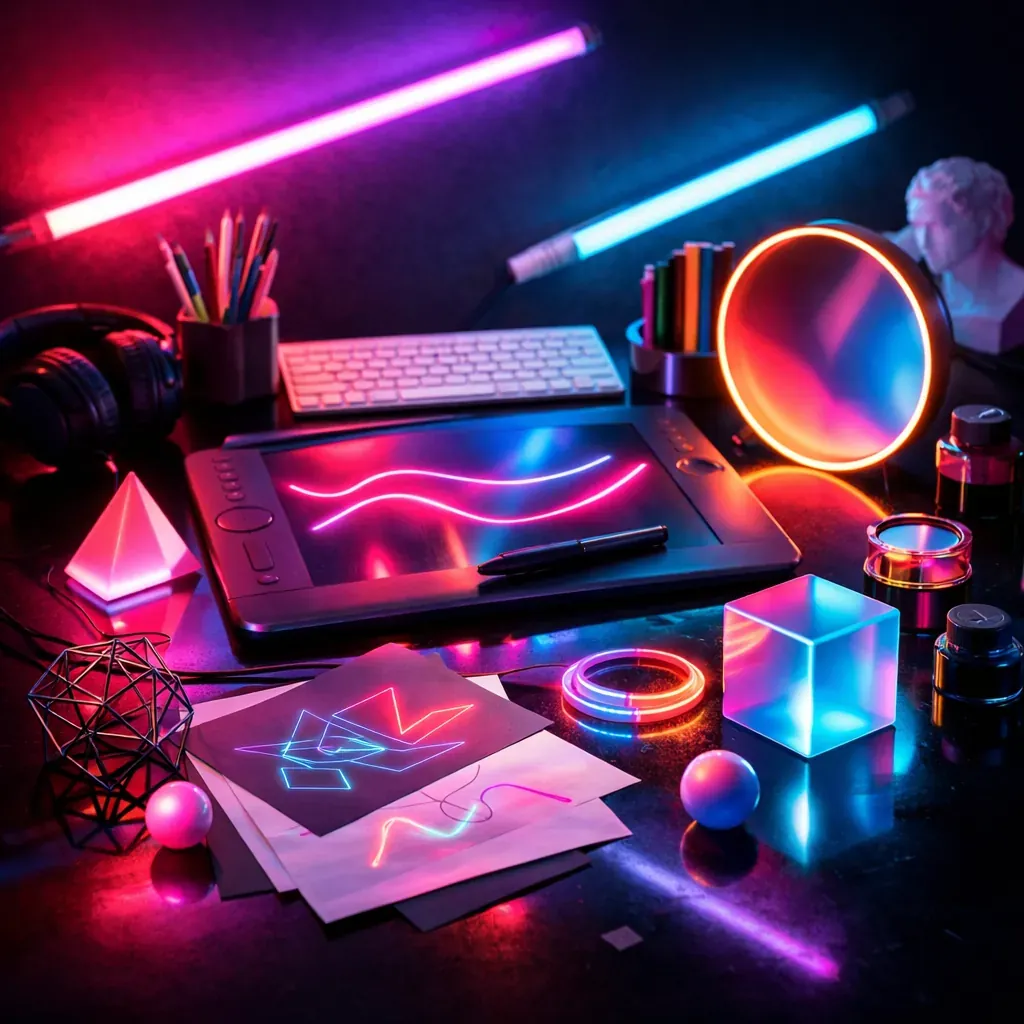 Abstract neon creative setup