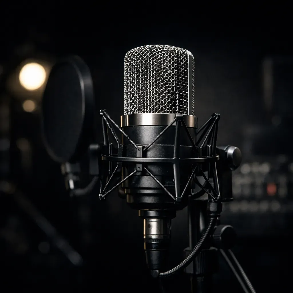 Microphone in dark studio