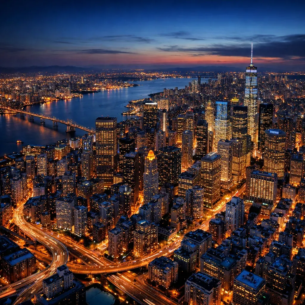 Night city aerial view