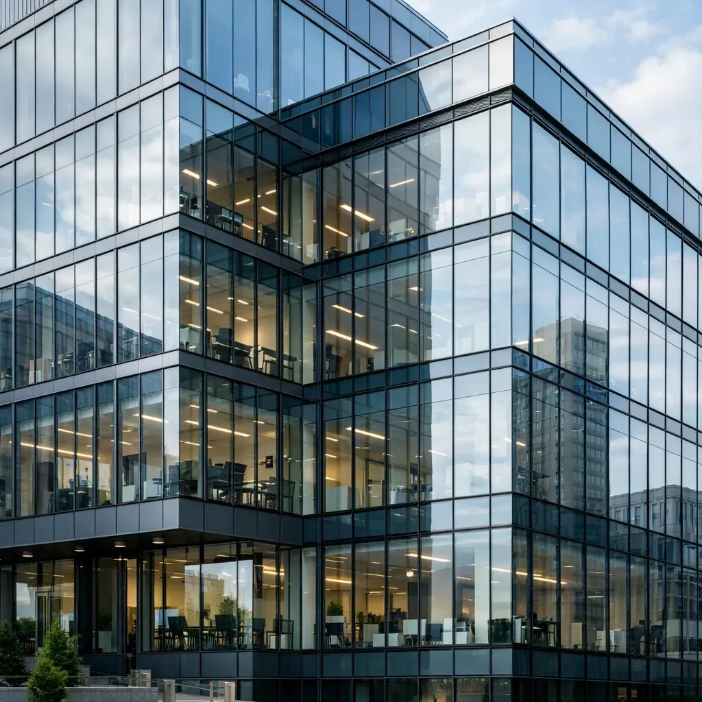 Façade d'un immeuble de bureaux moderne en verre