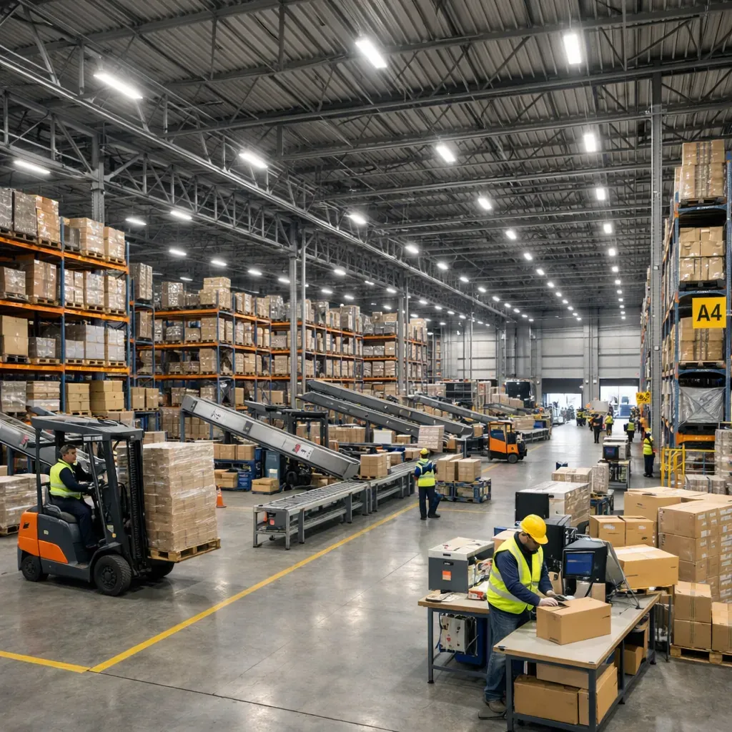 Vue intérieure d'un centre logistique industriel