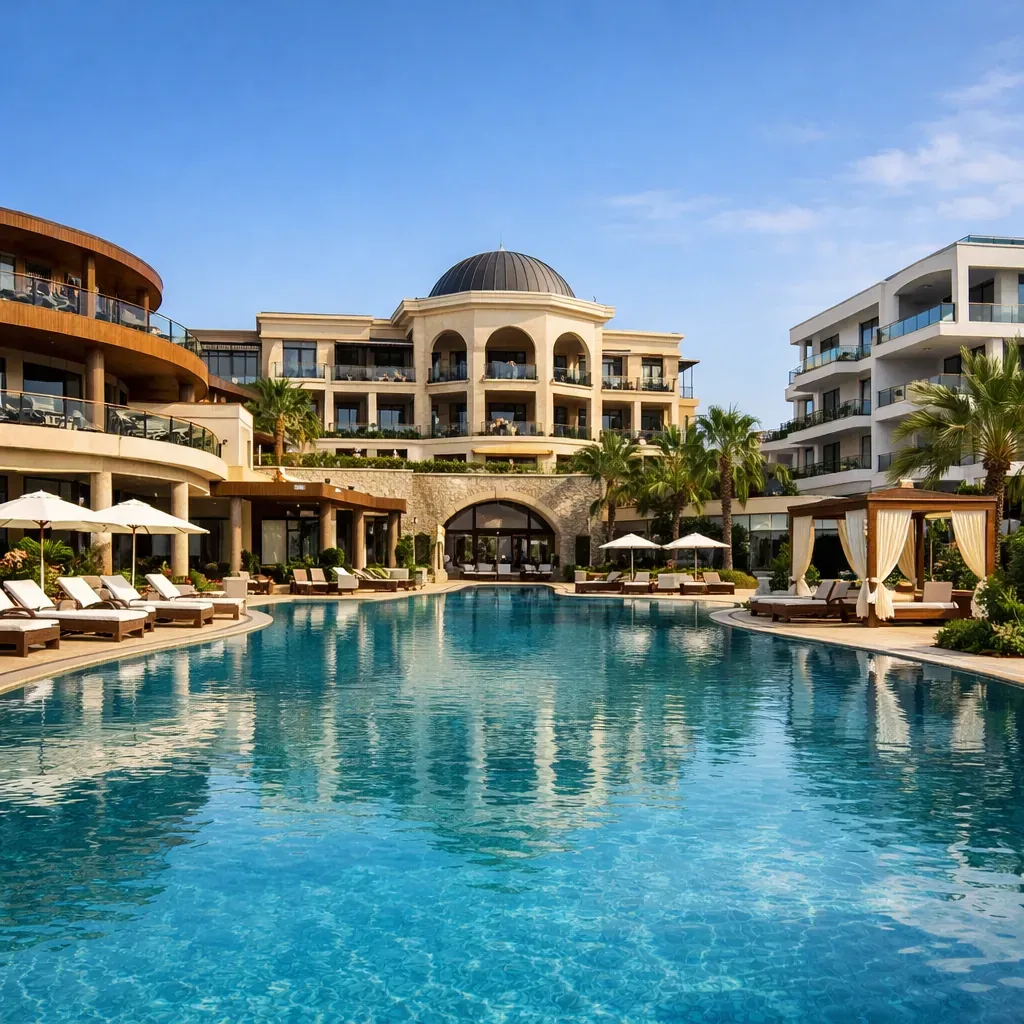 Piscine et architecture d'un complexe hôtelier de luxe