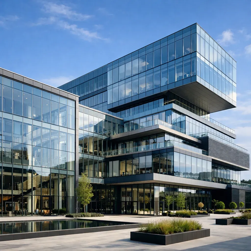 Bâtiment à l'architecture contemporaine avec des éléments en verre