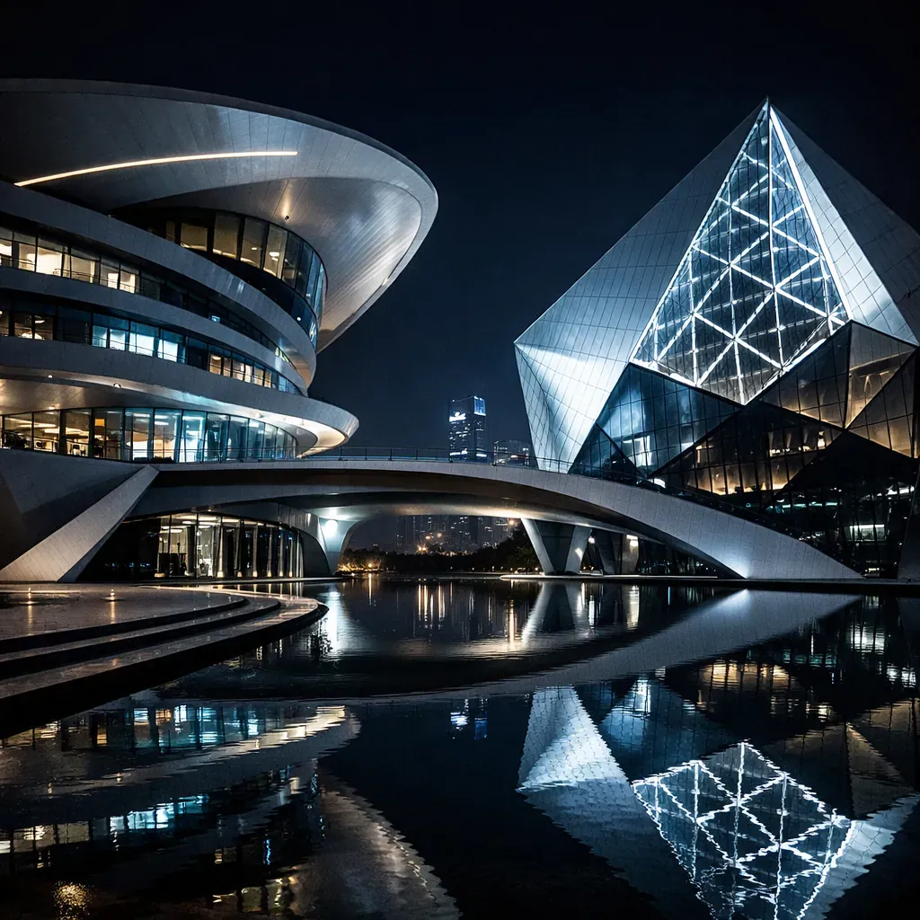 Architecture moderne et abstraite de nuit
