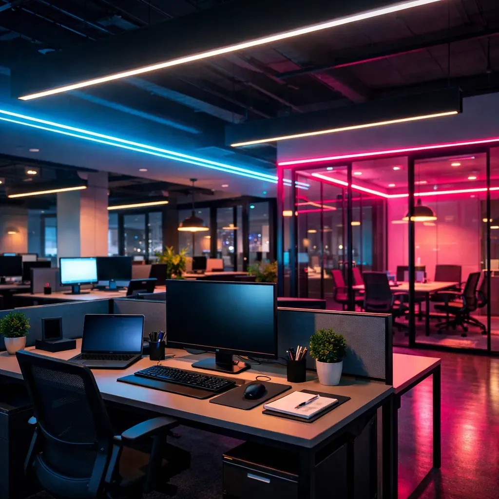 Intérieur de bureaux modernes avec éclairage néon