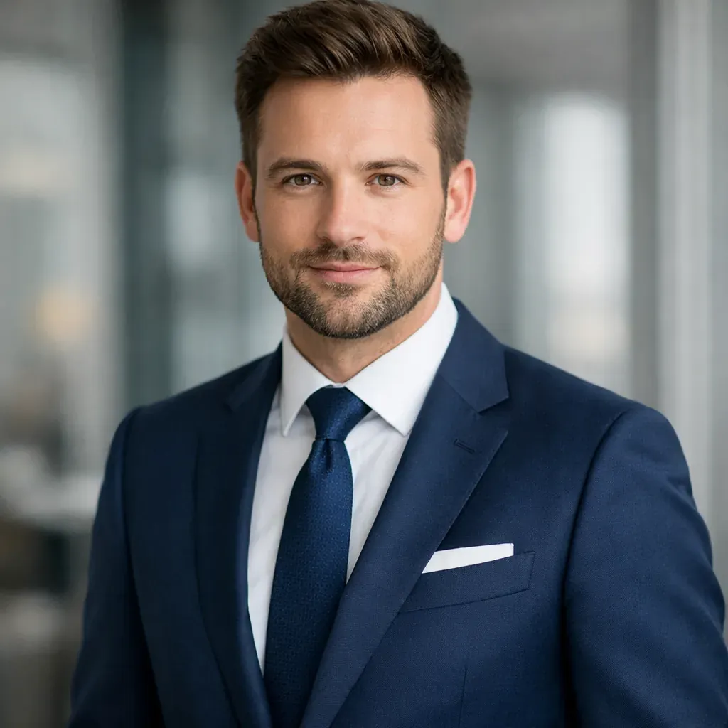 Portrait professionnel en costume bleu