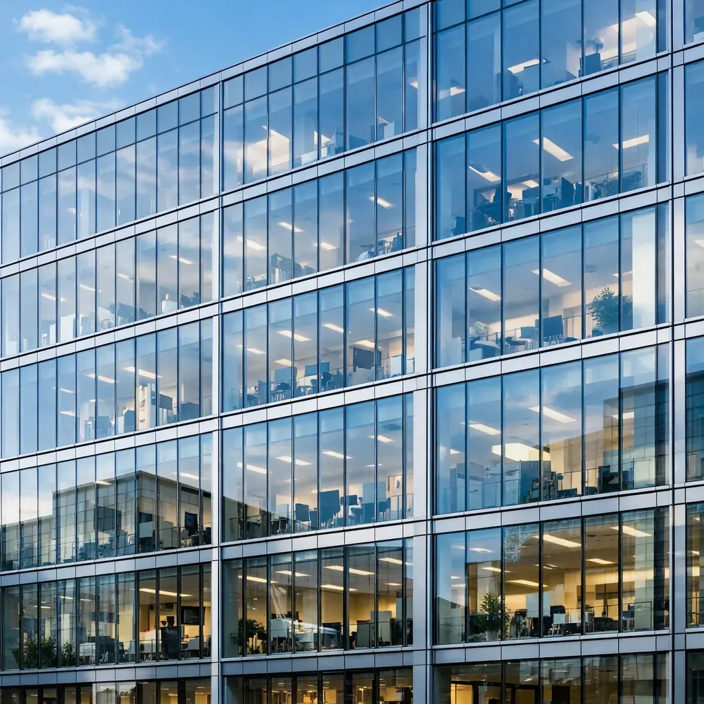 Façade en verre d'un immeuble de bureaux moderne