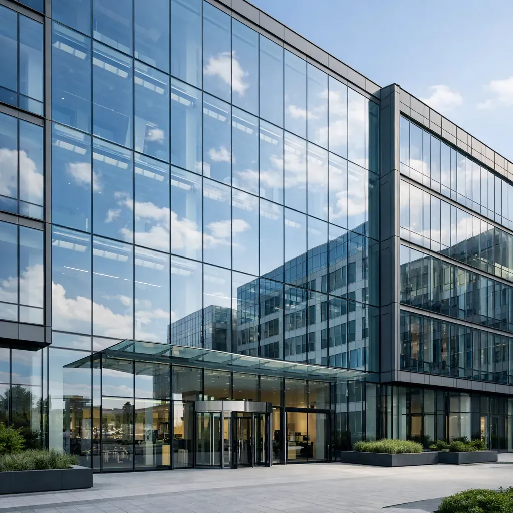 Façade de bâtiment d'entreprise en verre