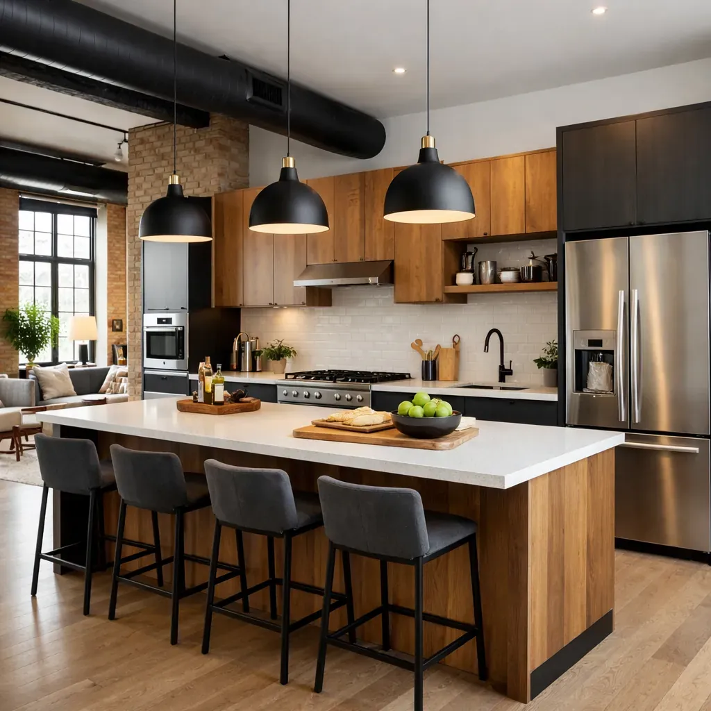 Cuisine ouverte et moderne d'un loft