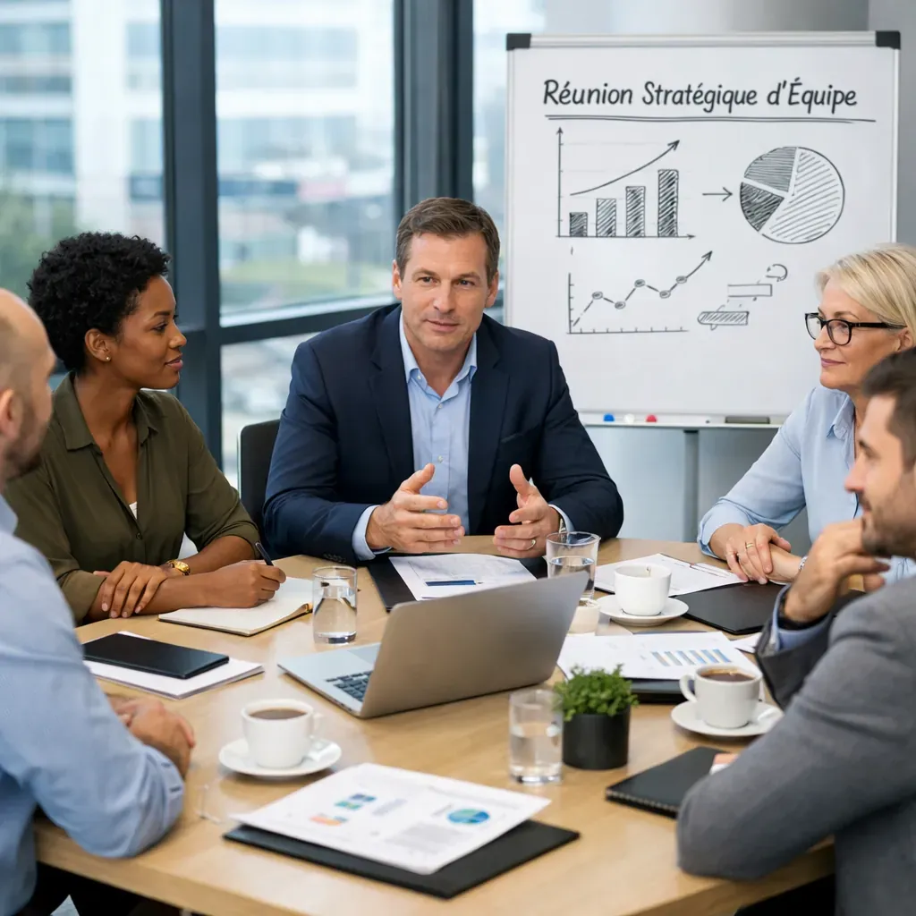 Réunion stratégique d'équipe dans des bureaux modernes