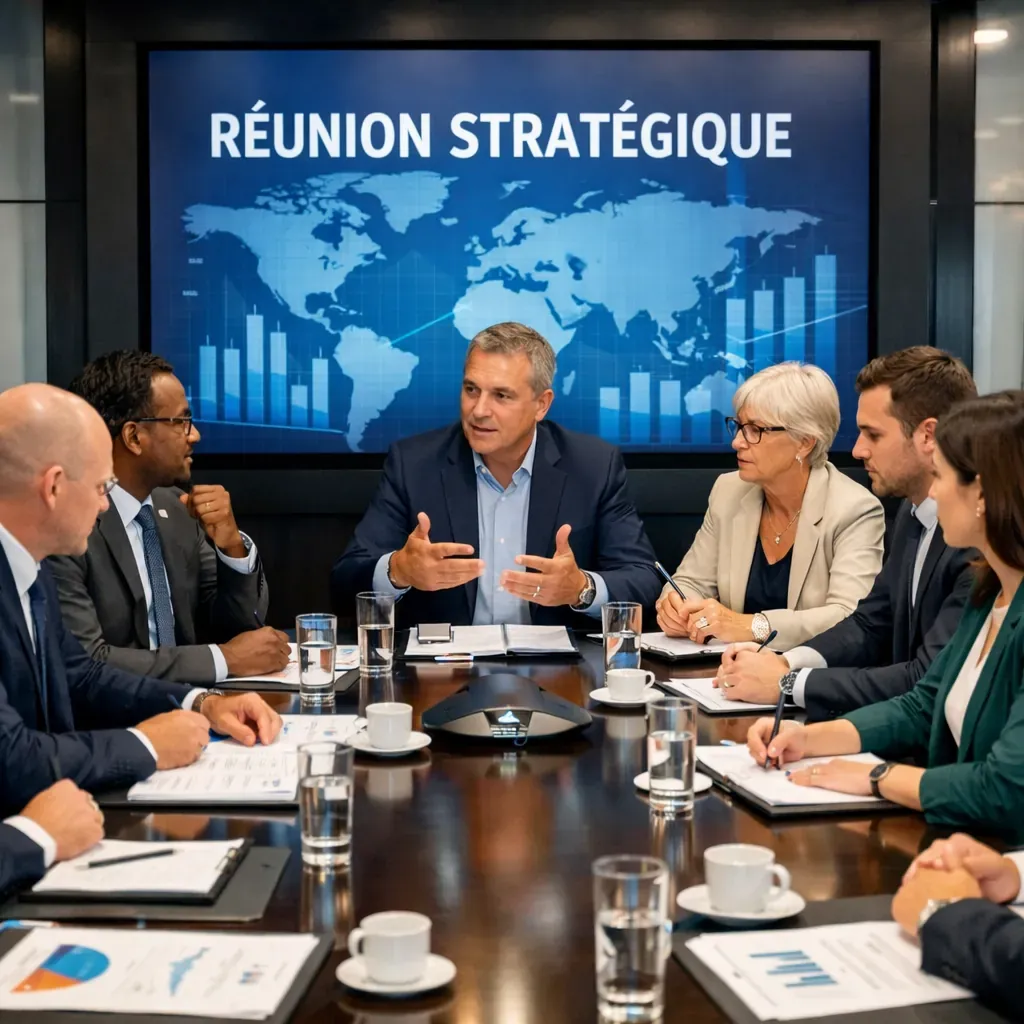 Réunion stratégique d'experts en salle de conférence