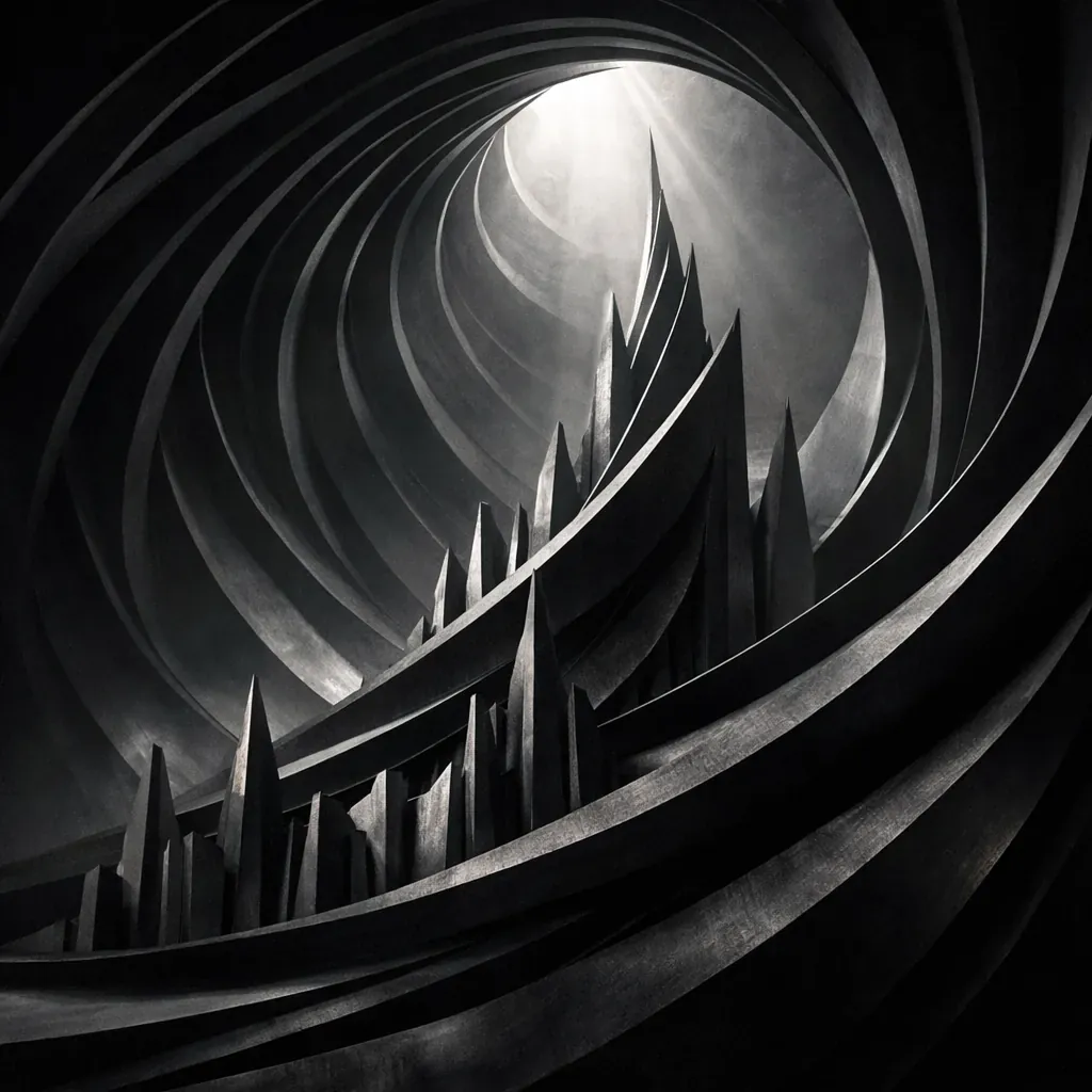 Abstract architectural dark shape representing structure and growth