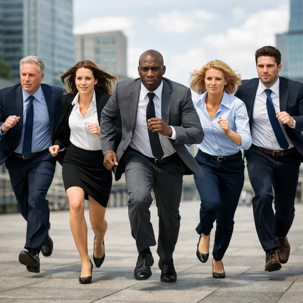 Corporate team running outside