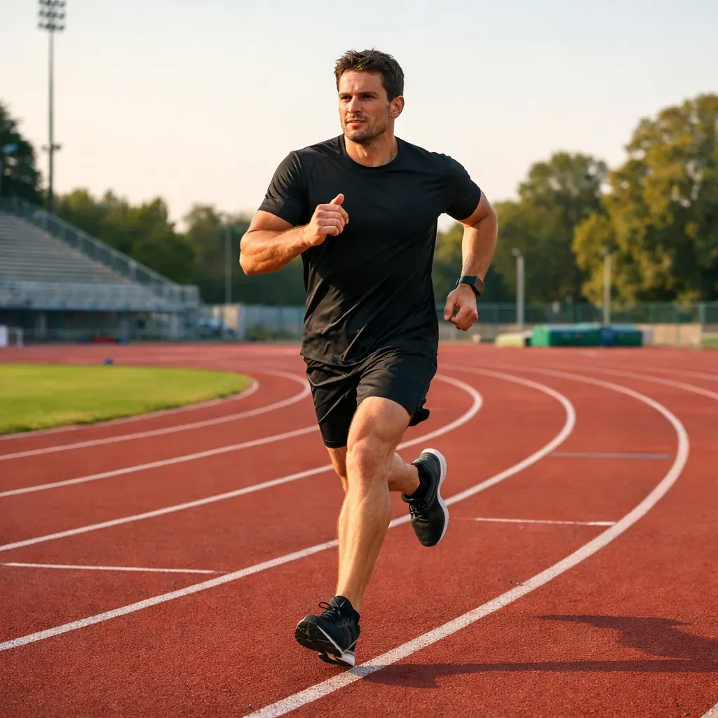 Personne courant sur une piste d'athlétisme