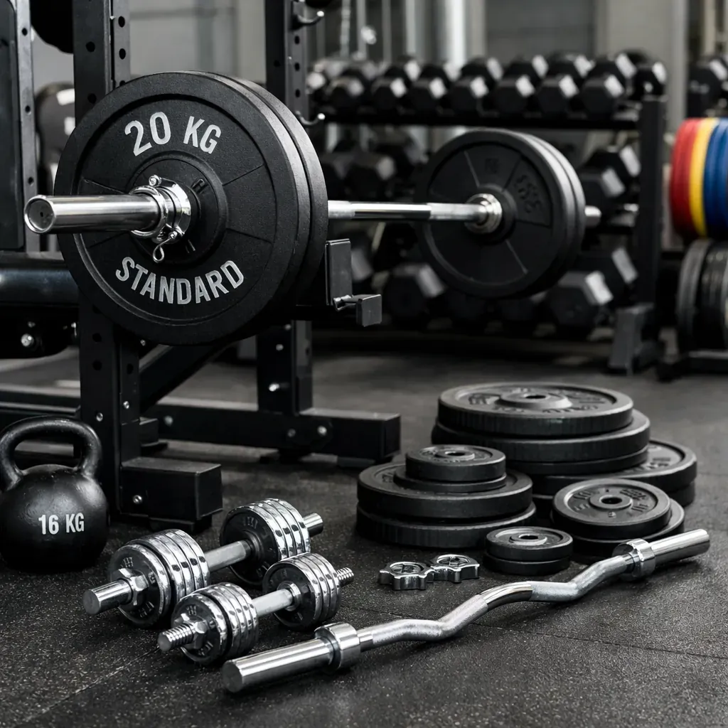 Équipement de salle de sport poids et haltères