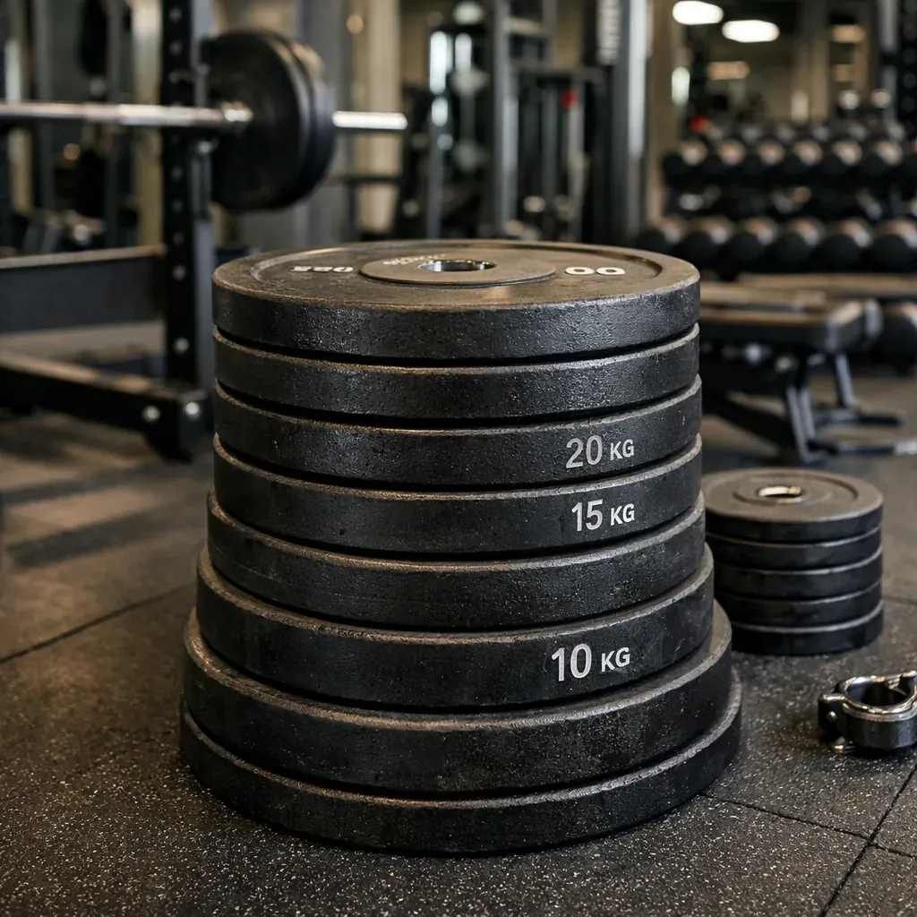 Plaques de poids empilées dans une salle de musculation