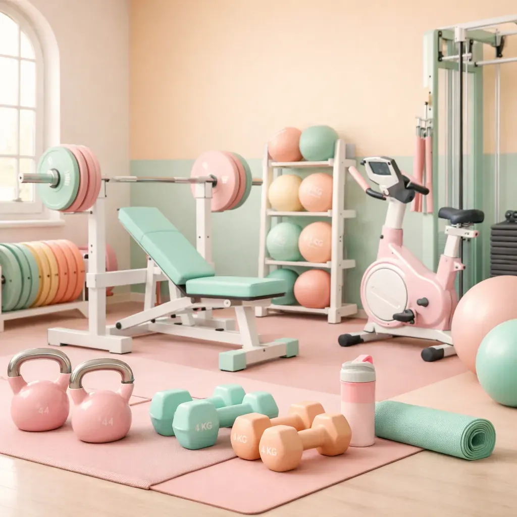 Équipement de salle de sport ambiance pastel